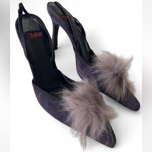 Women's Velvet Heels with Fur Detail